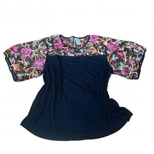 Forgotten Grace Women's Black Multicolored Floral Mesh Blouse SZ 3X Plus